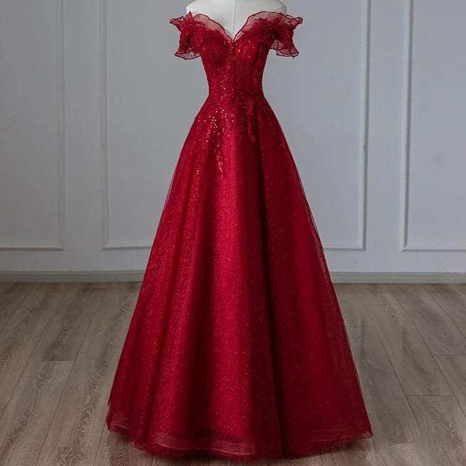 Off-Shoulder Red Evening Dress