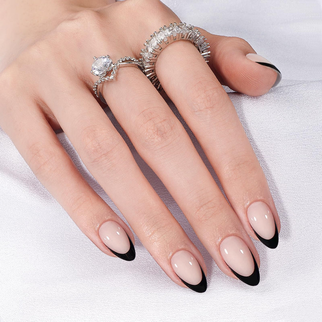 Black French Tip Almond Press-On Nails - 30Pcs