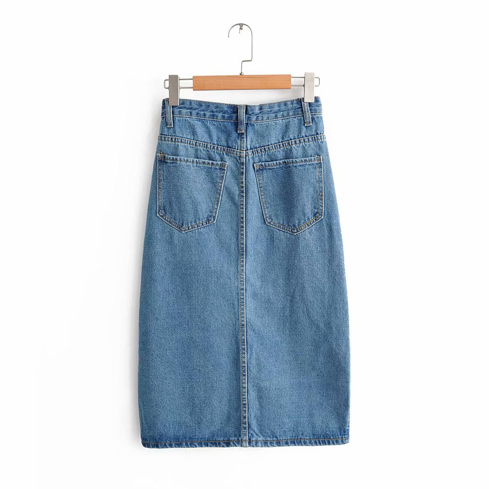 Chic Split Denim Midi Skirt