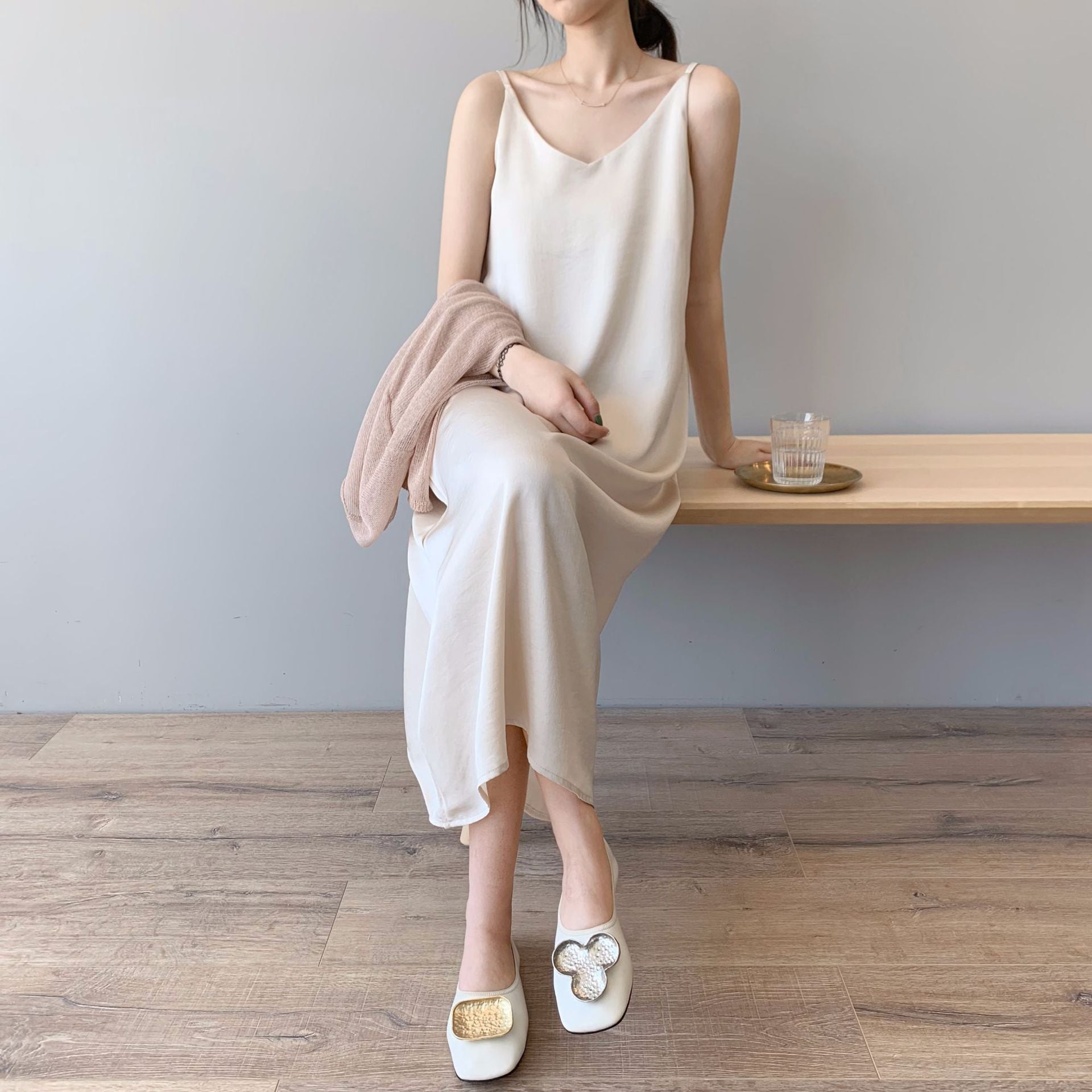 Satin Slip A-Line Maxi Dress with Chiffon Wrap