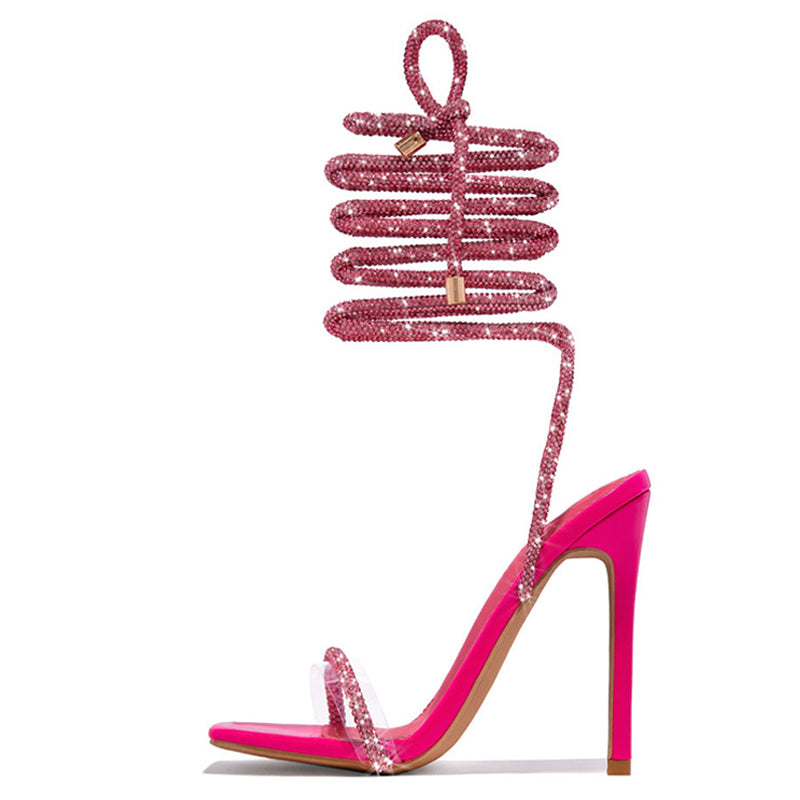 Gold Crystal Ankle Strap Open Toe Heels