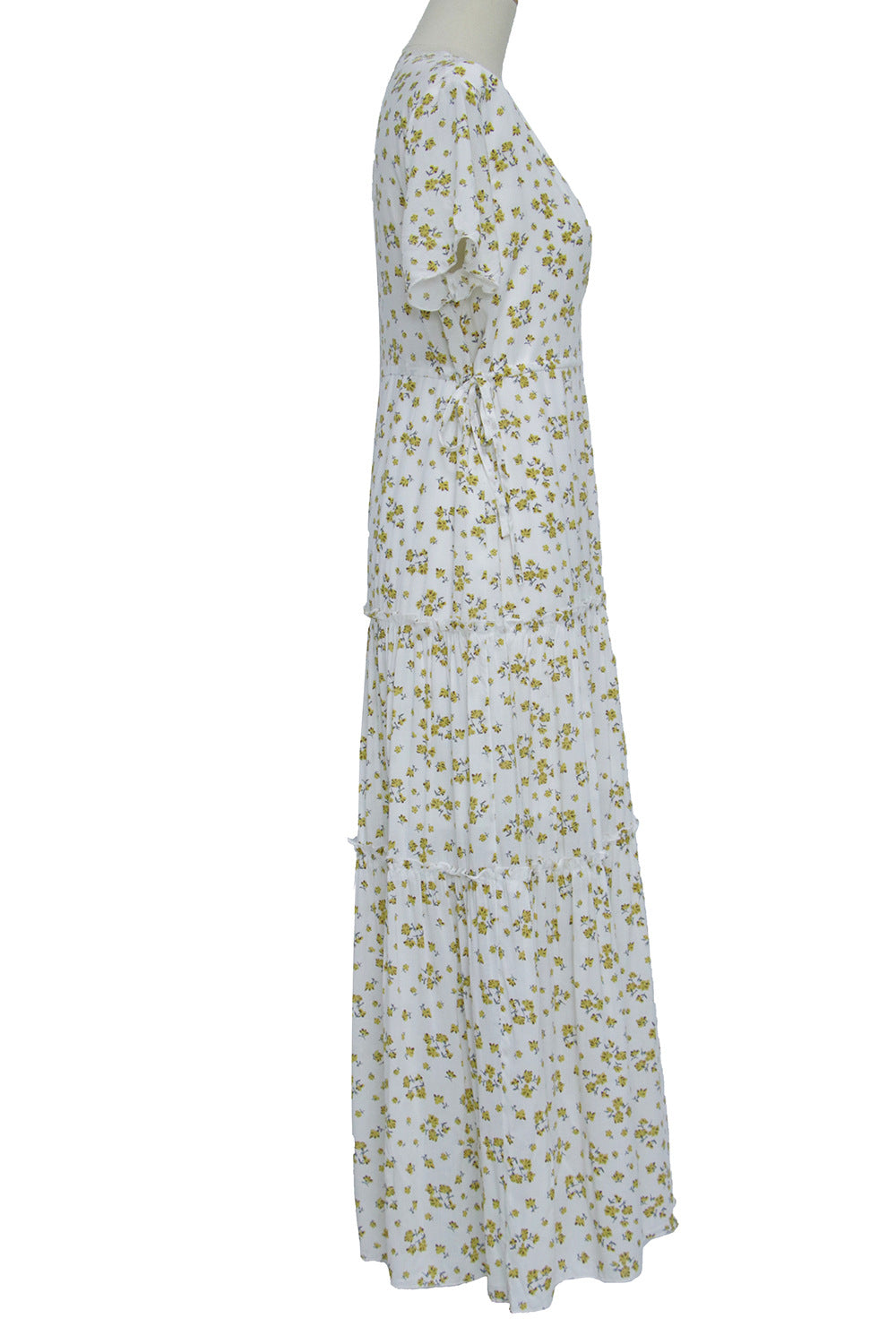 Bohemian Ruffled Floral V-Neck Maxi Dress