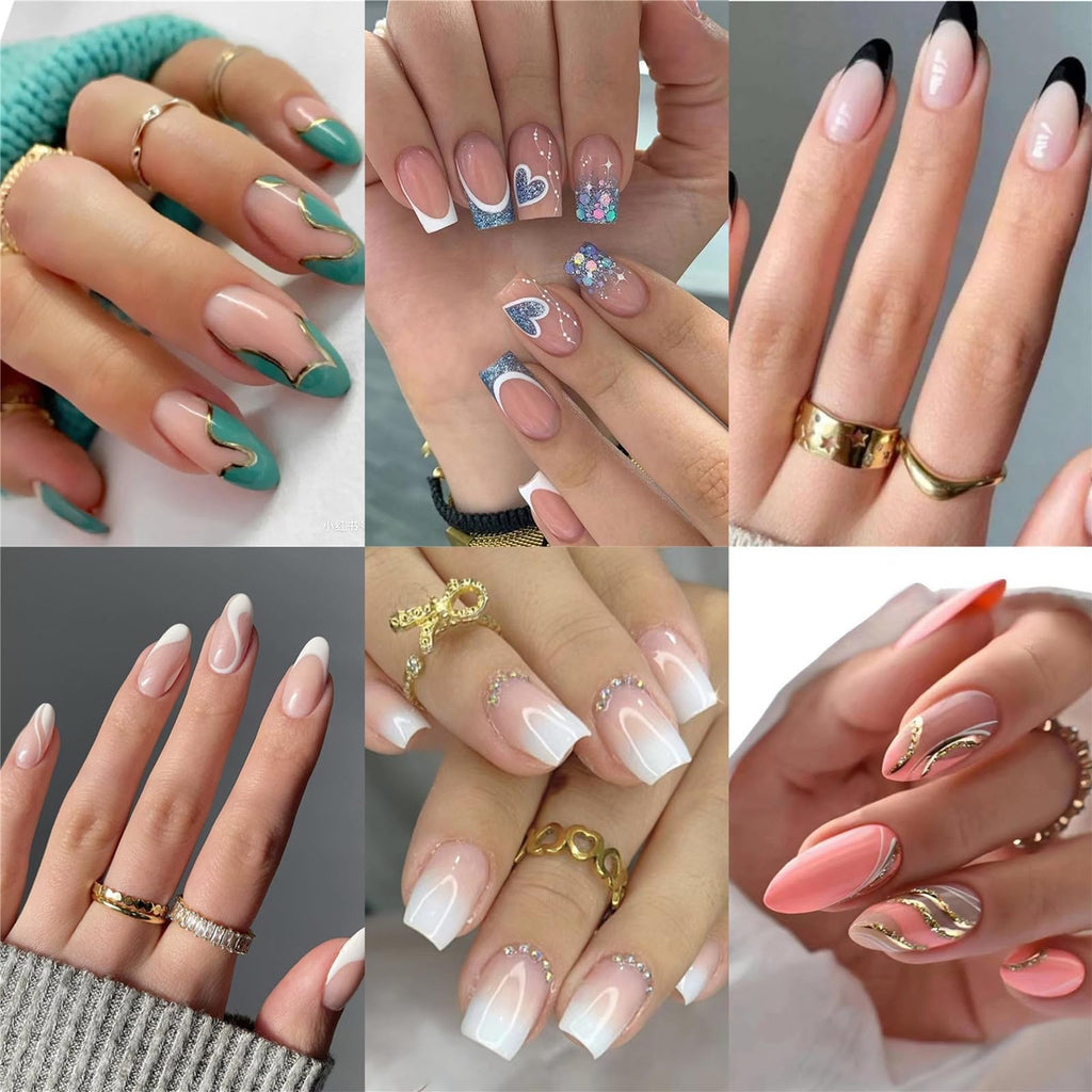 French Tip Almond Press-On 144 Nails — 6-Style Variety Pack
