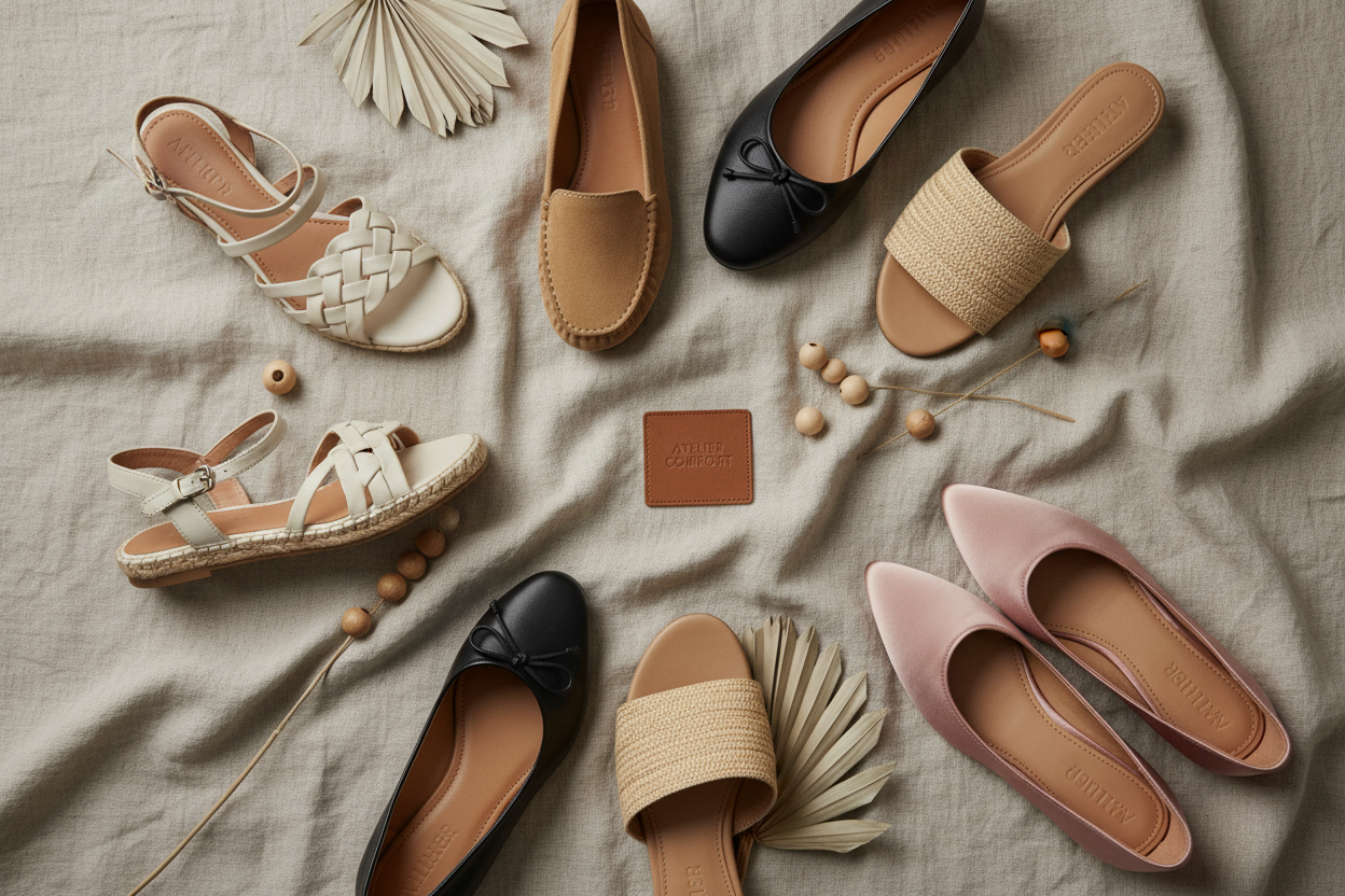 Flat sandals linen overhead
