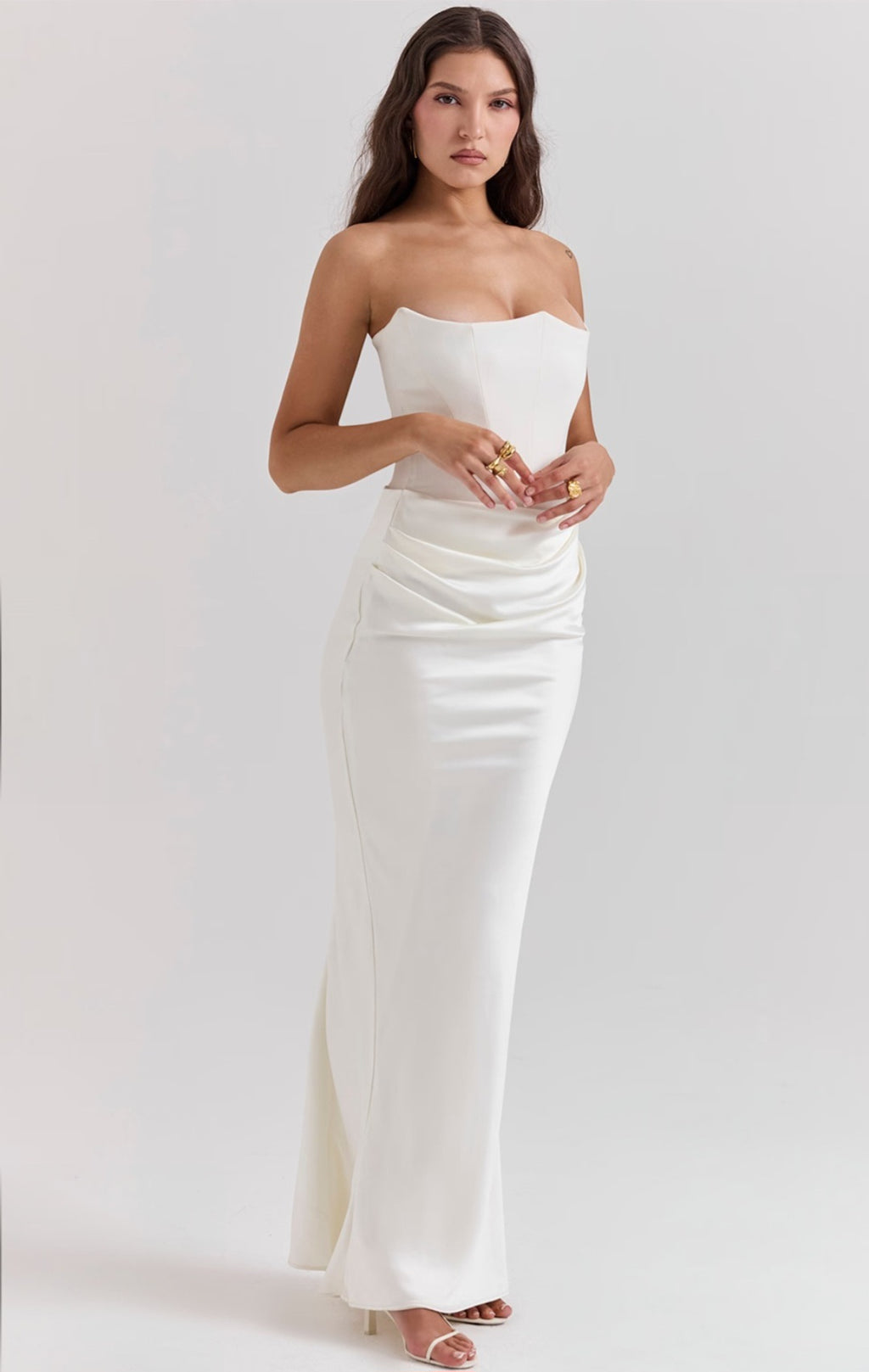 Off-Shoulder Slimming Fishbone Silk Dress