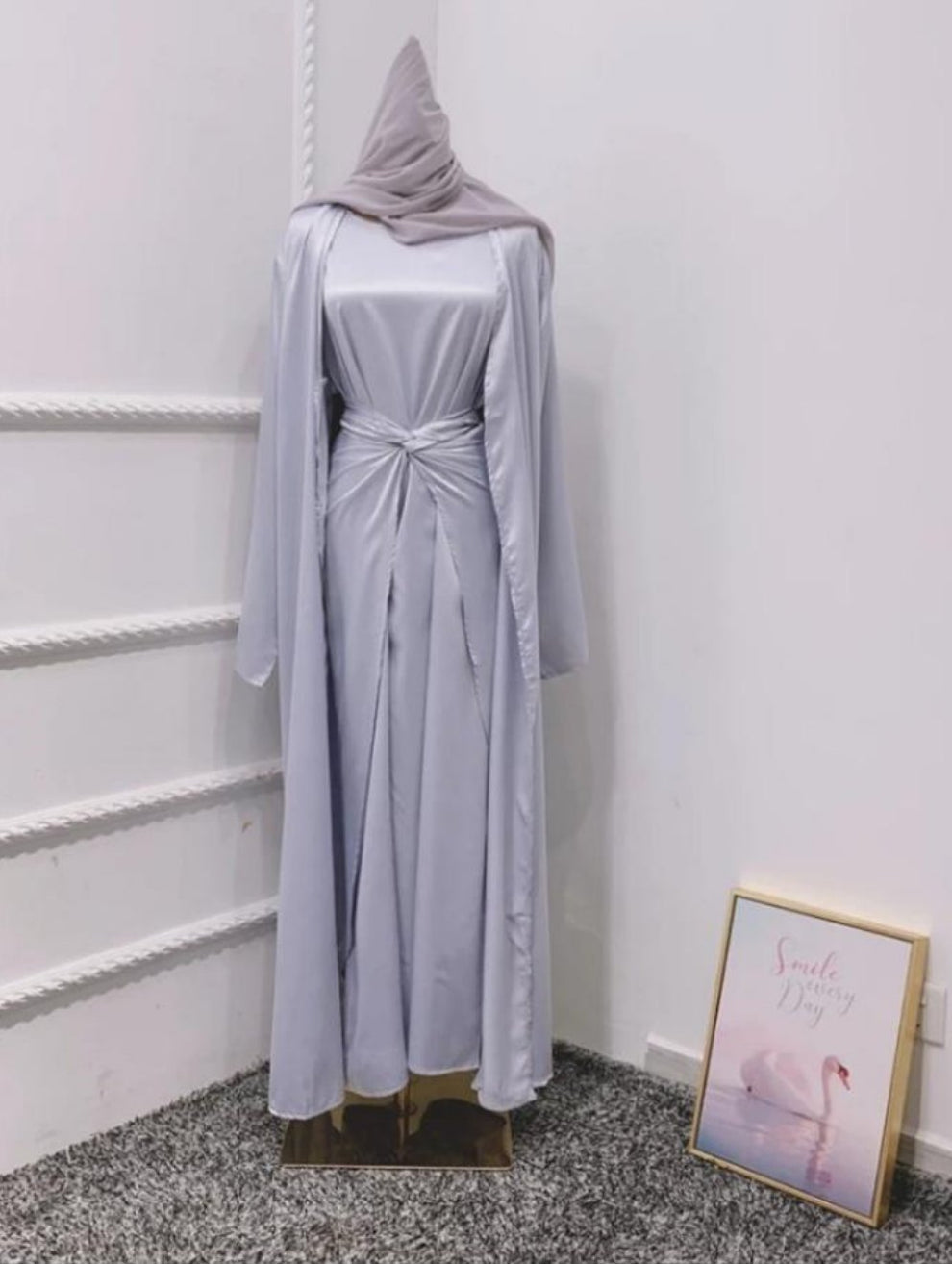 Three-Piece Satin Abaya Set