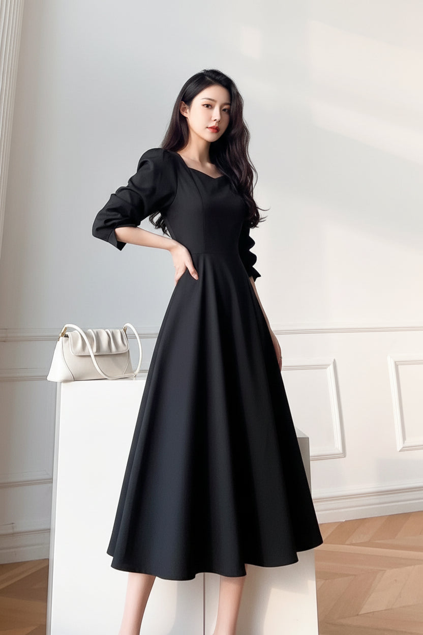 Hepburn  Balloon Sleeve Maxi Dress