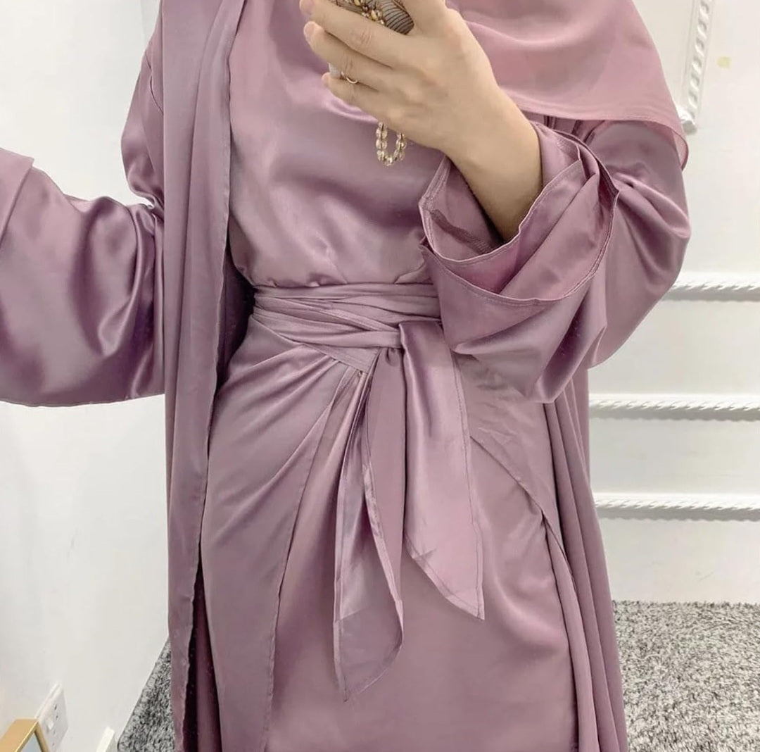 Three-Piece Satin Abaya Set