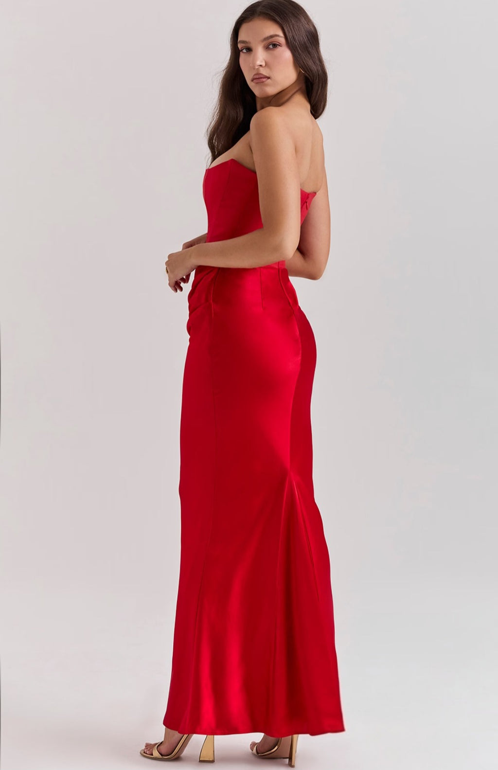Off-Shoulder Slimming Fishbone Silk Dress