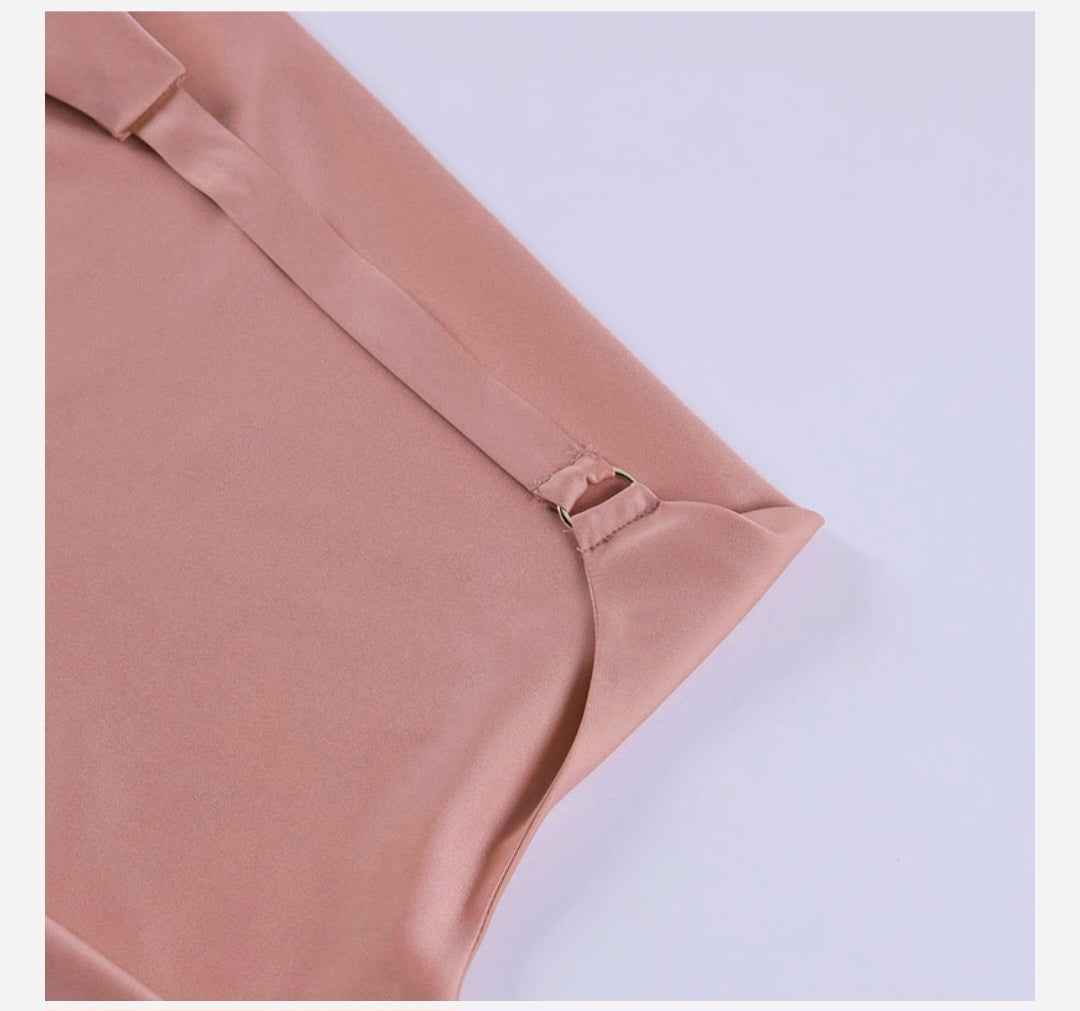 Silky Ruched Slip Dress with Tie Straps