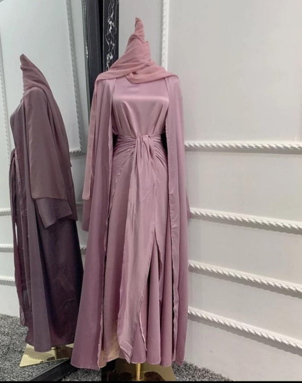 Three-Piece Satin Abaya Set