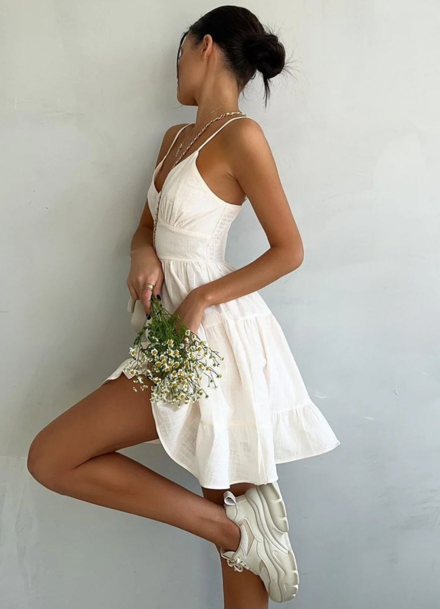 Ivory Fishbone Strap A-Line Mini Dress