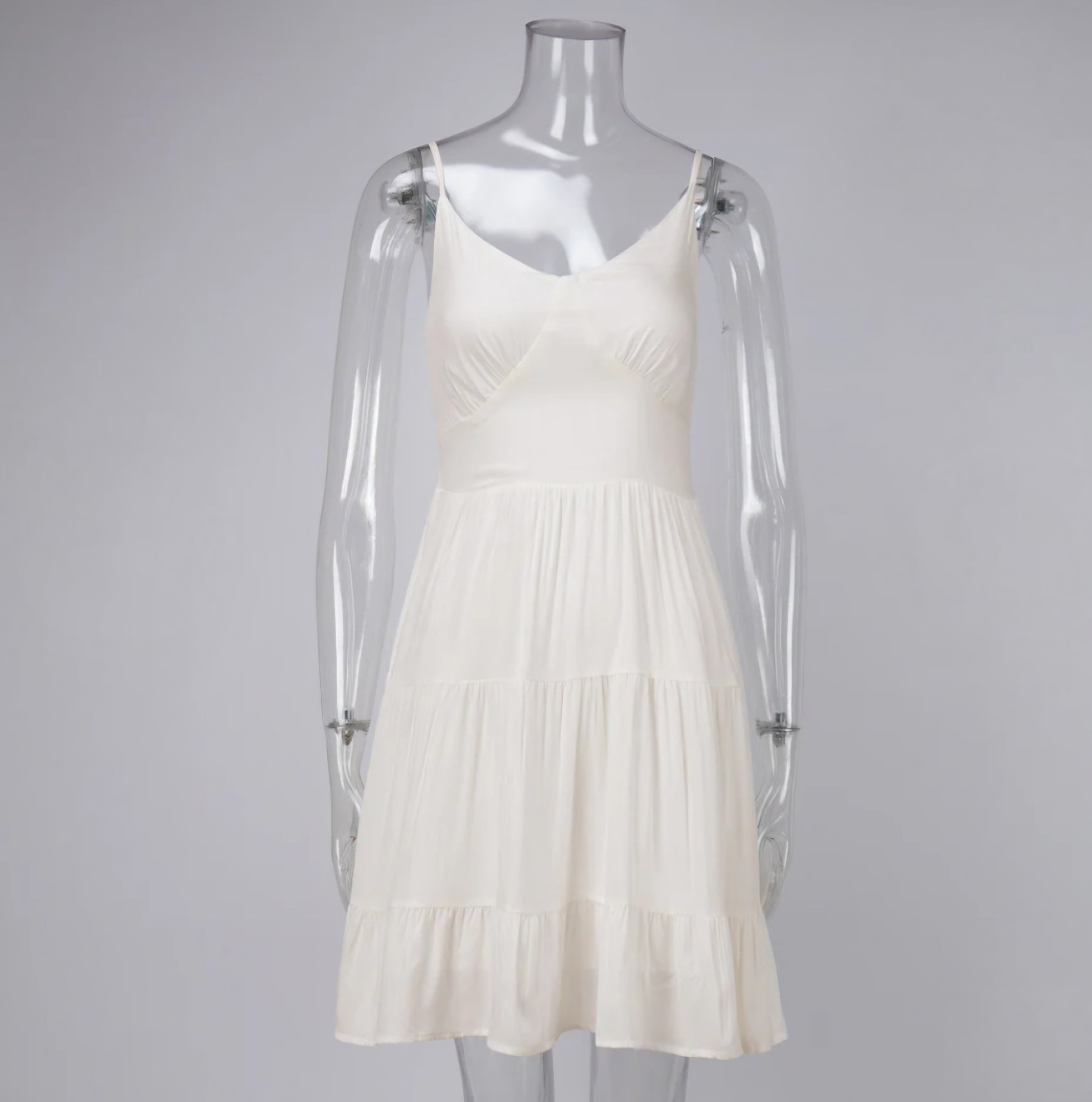 Ivory Fishbone Strap A-Line Mini Dress