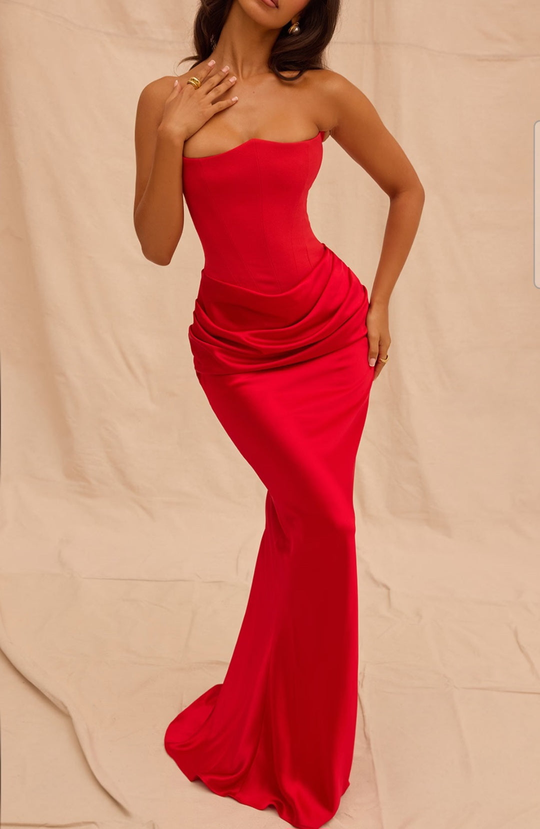 Off-Shoulder Slimming Fishbone Silk Dress