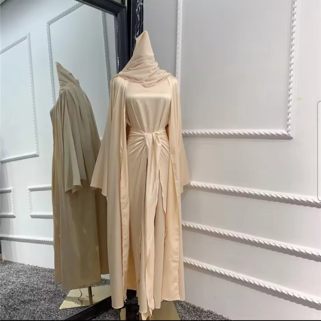 Three-Piece Satin Abaya Set