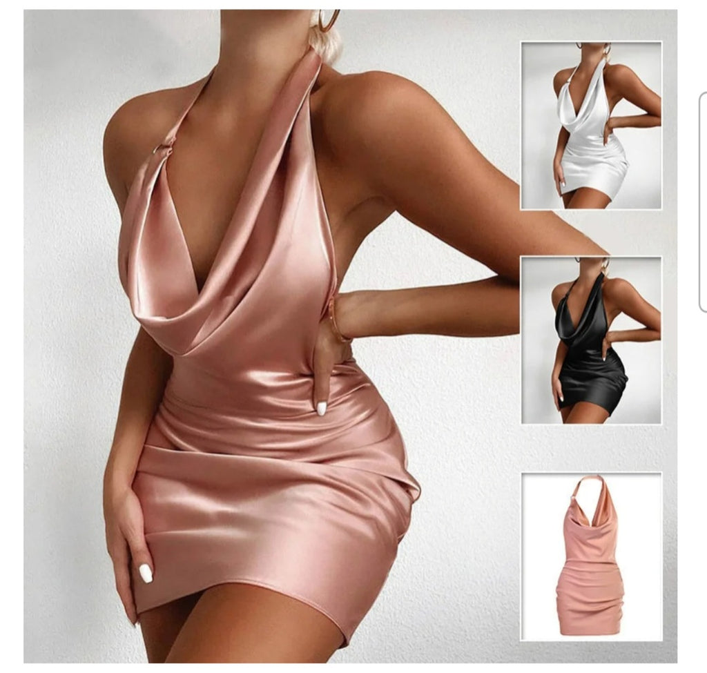 Silky Ruched Slip Dress with Tie Straps