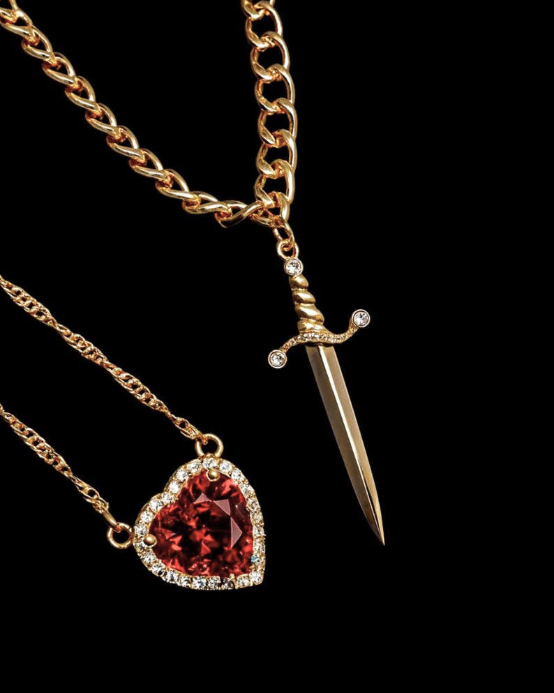 Dagger Heart Rhinestone Couple Necklace