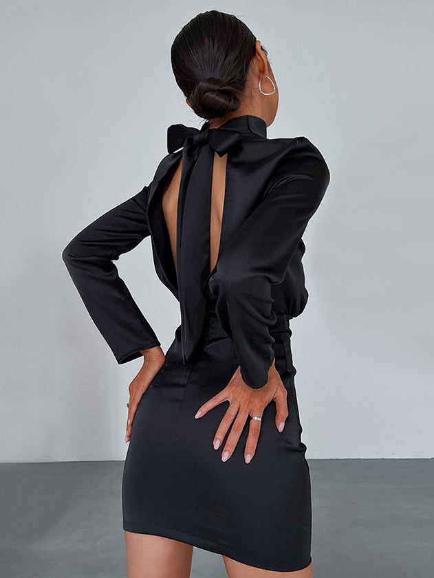 French Bow-Back Satin Dress