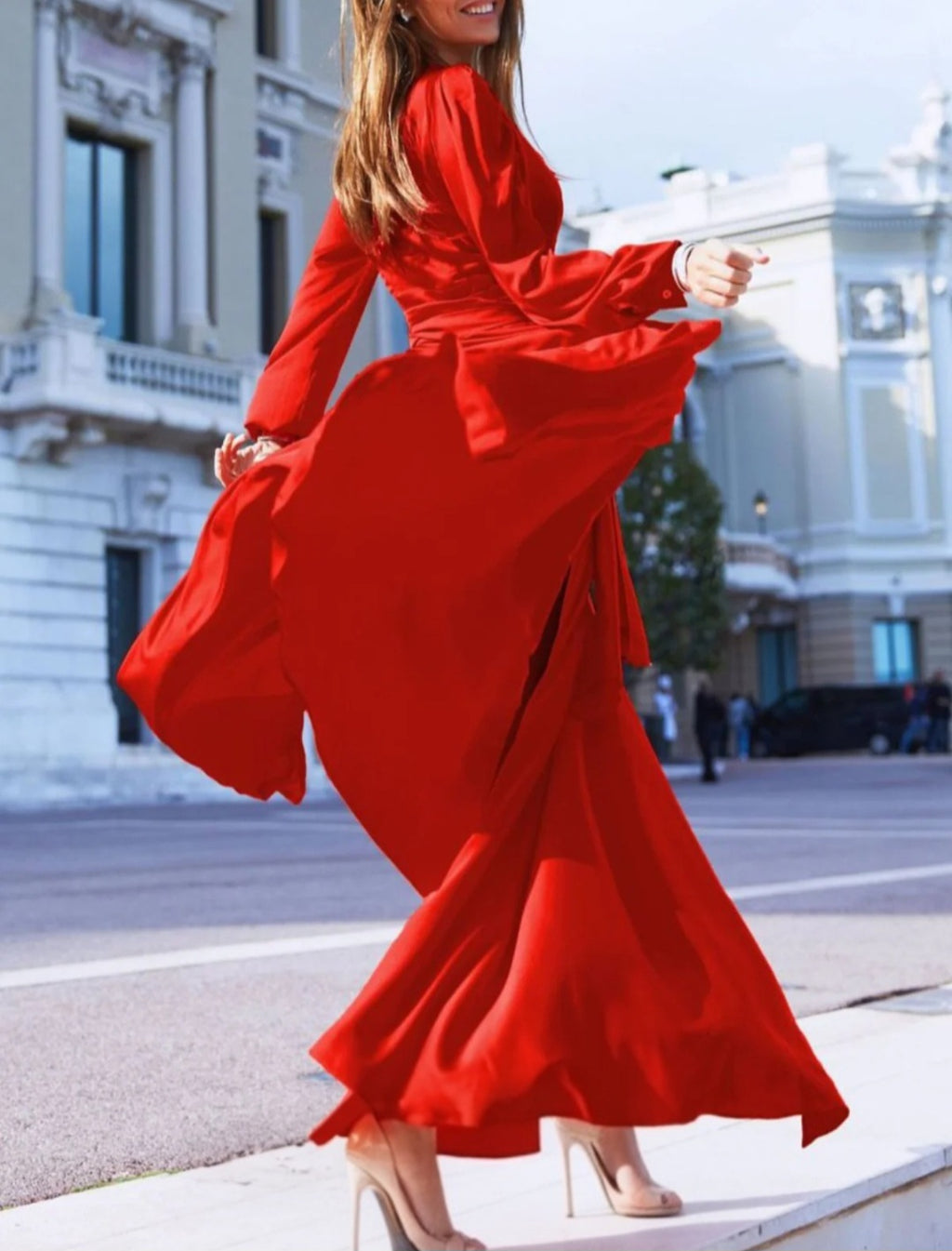Elegant V-Neck Long Sleeve Dress