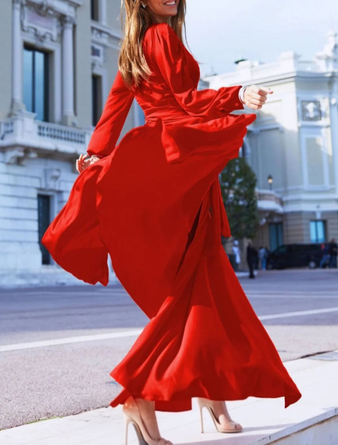Elegant V-Neck Long Sleeve Dress