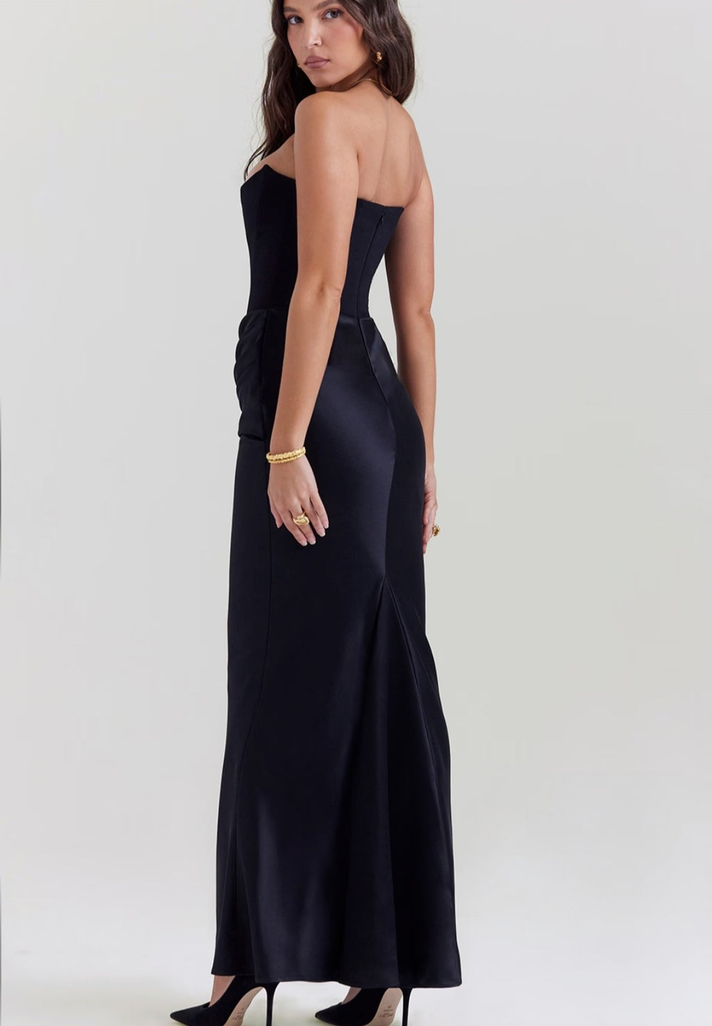 Off-Shoulder Slimming Fishbone Silk Dress