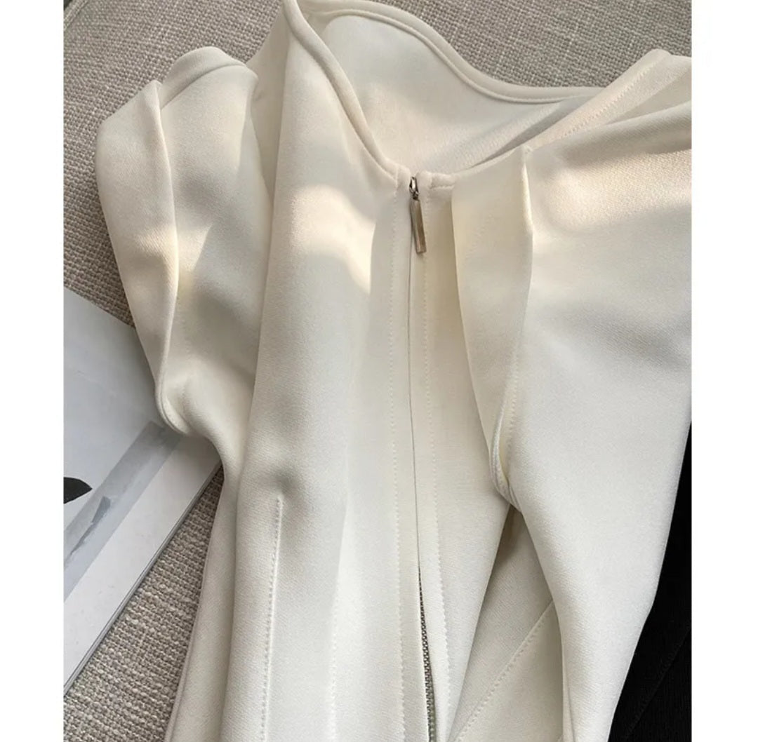 Sculptural Petal-Sleeve Waist-Cinch Midi Dress