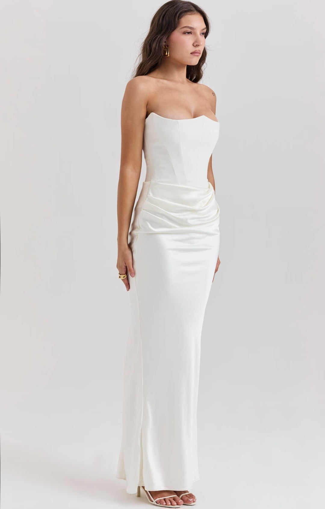 Off-Shoulder Slimming Fishbone Silk Dress