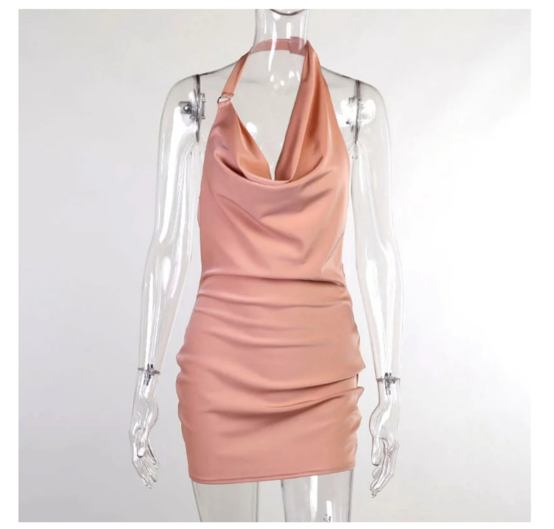 Silky Ruched Slip Dress with Tie Straps